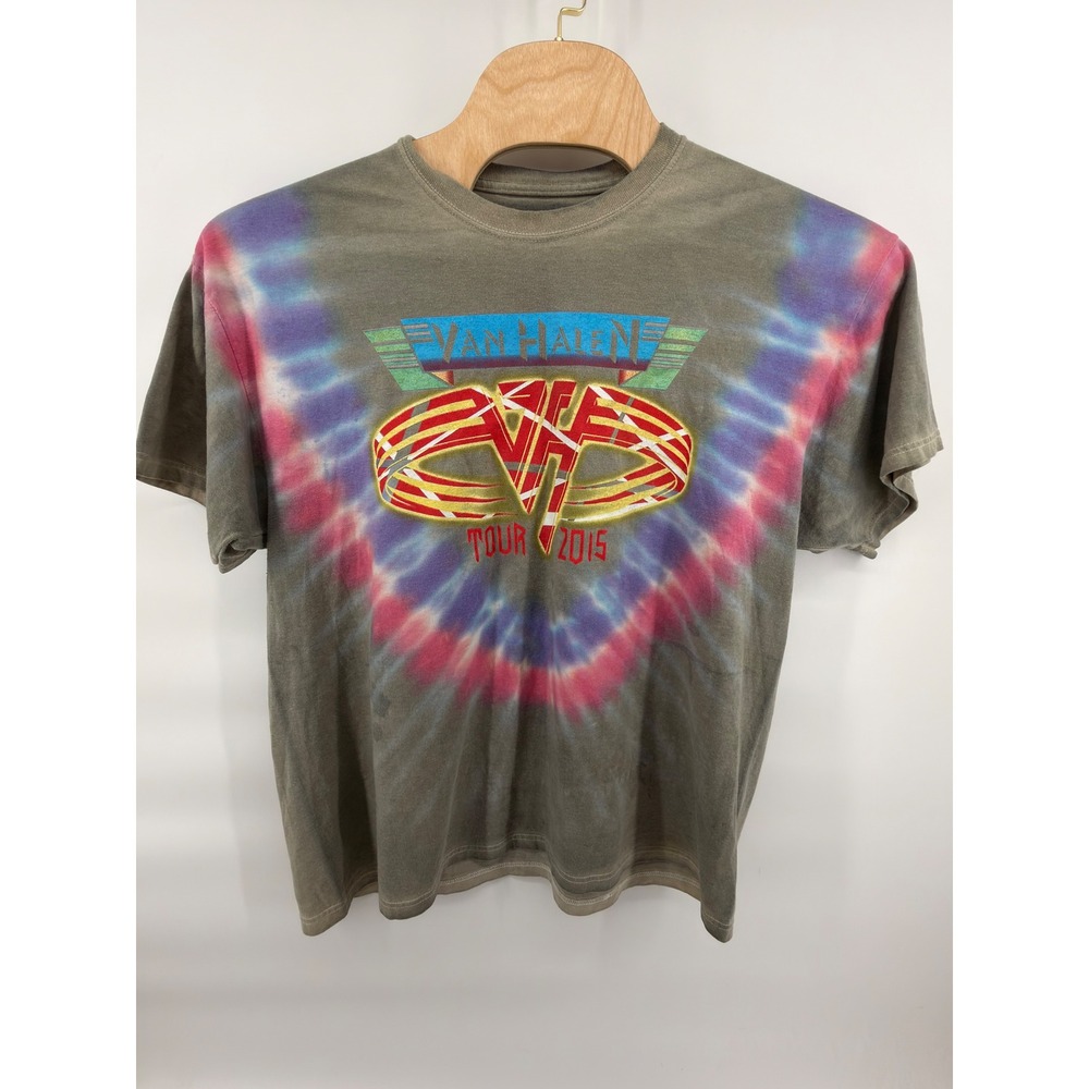 Van Halen Tour 2015 T-Shirt Mens Large Gray Tie Dye Double Sided Graphic Concert